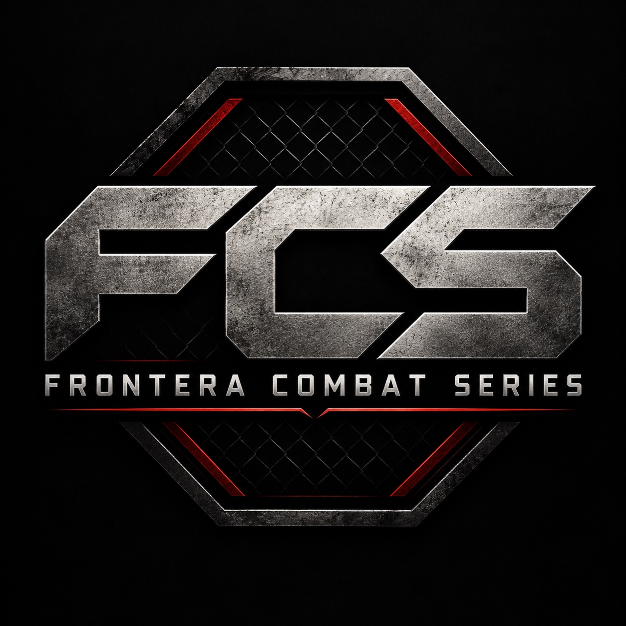 Logo de Frontera Combat Series: letras FCS plateadas sobre un octágono negro con detalles rojos